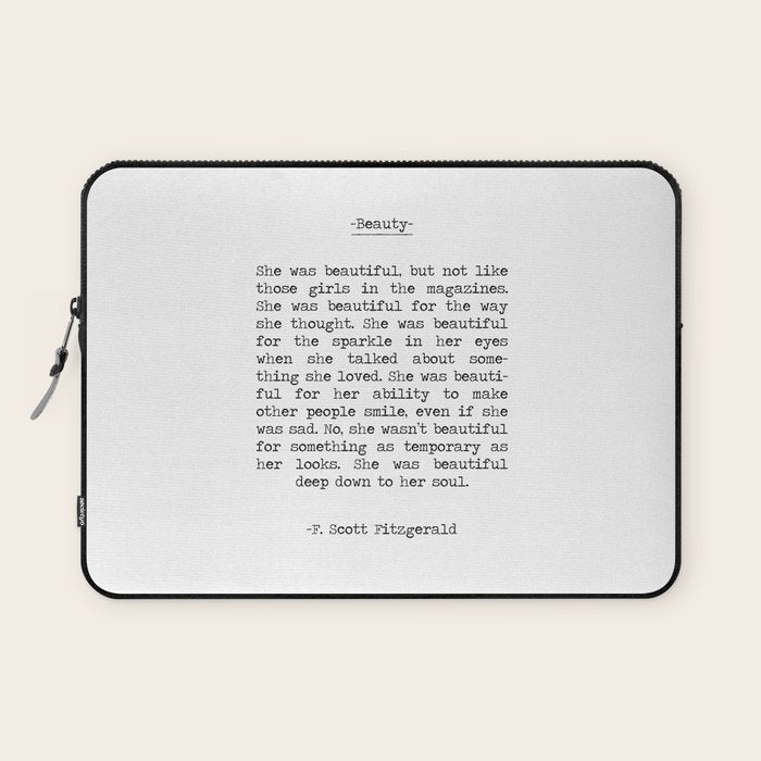 She was beautiful F. Scott Fizgerald typographical quote art print Laptop Sleeve Gallery Image 1