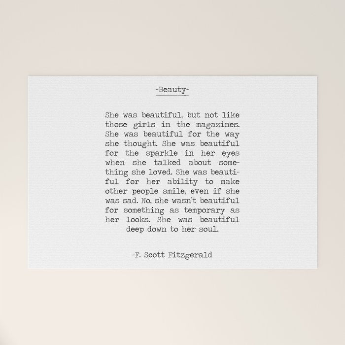 She was beautiful F. Scott Fizgerald typographical quote art print Welcome Mat Gallery Image 1