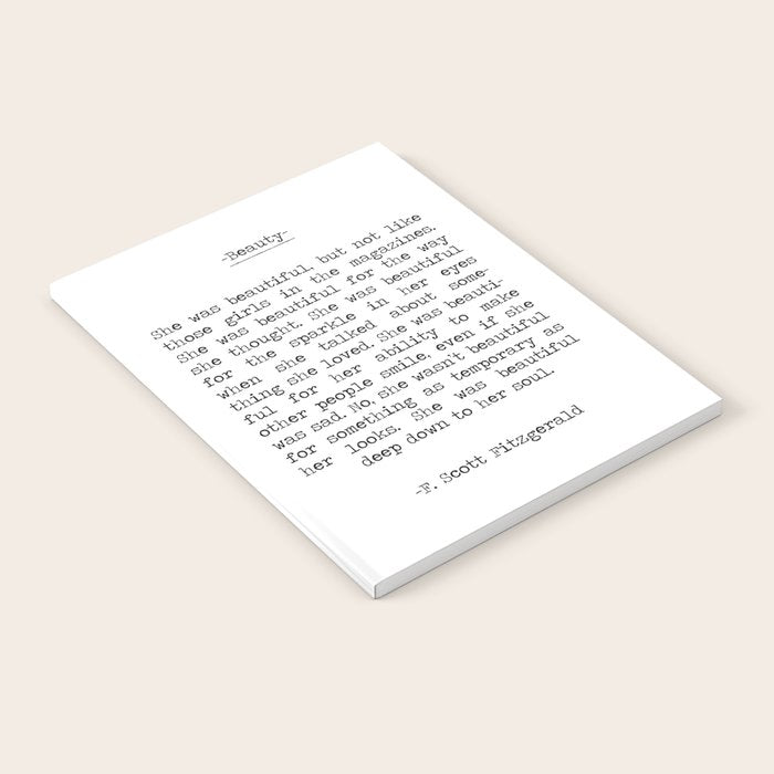 She was beautiful F. Scott Fizgerald typographical quote art print Notebook Gallery Image 1