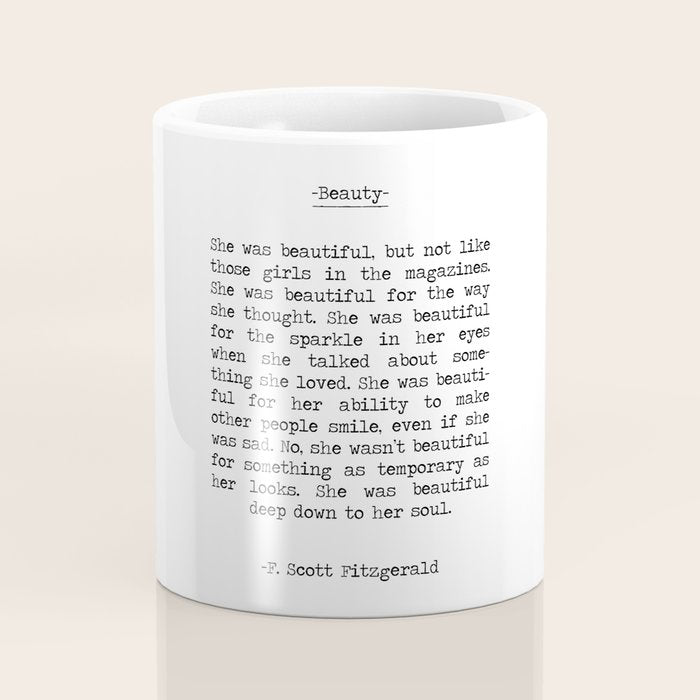 She was beautiful F. Scott Fizgerald typographical quote art print Coffee Mug Gallery Image 4
