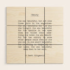 She was beautiful F. Scott Fizgerald typographical quote art print Wood Wall Art Gallery Image 1