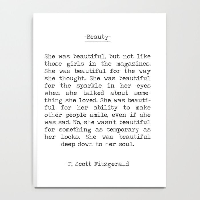 She was beautiful F. Scott Fizgerald typographical quote art print Notebook Gallery Image 4