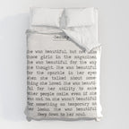 She was beautiful F. Scott Fizgerald typographical quote art print Duvet Cover Gallery Image 6