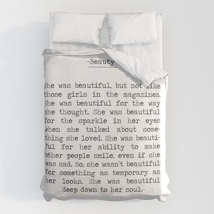 She was beautiful F. Scott Fizgerald typographical quote art print Duvet Cover Gallery Image 6