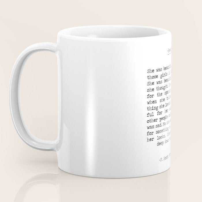 She was beautiful F. Scott Fizgerald typographical quote art print Coffee Mug Gallery Image 3