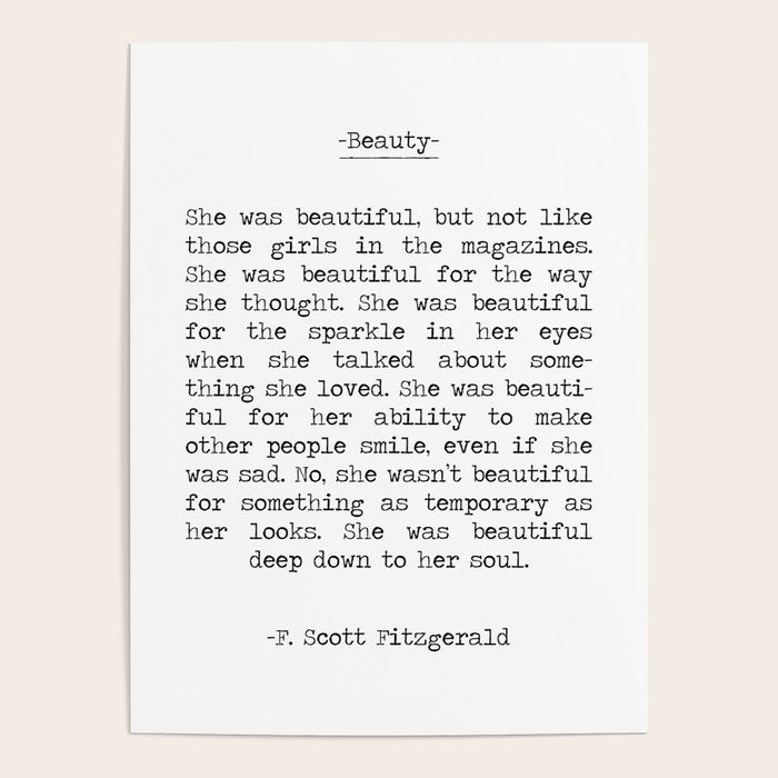 She was beautiful F. Scott Fizgerald typographical quote art print Poster Gallery Image 4