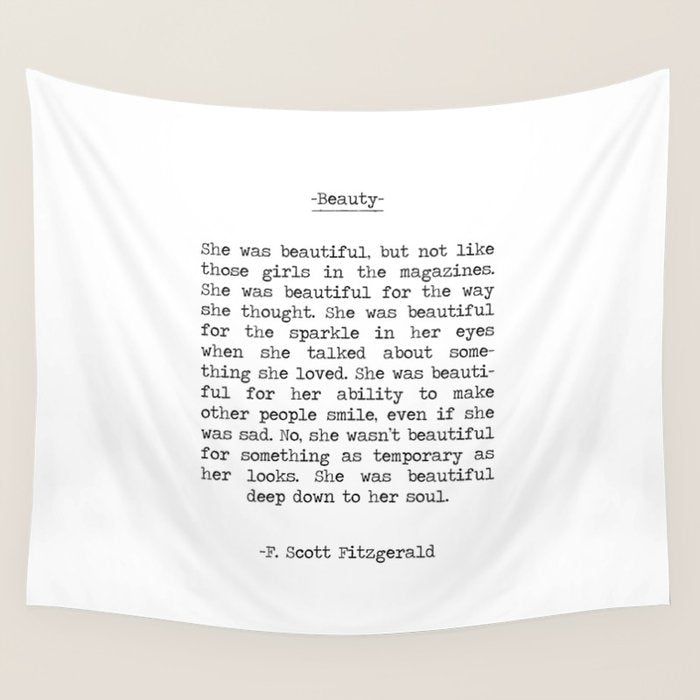 She was beautiful F. Scott Fizgerald typographical quote art print Wall Tapestry Gallery Image 1