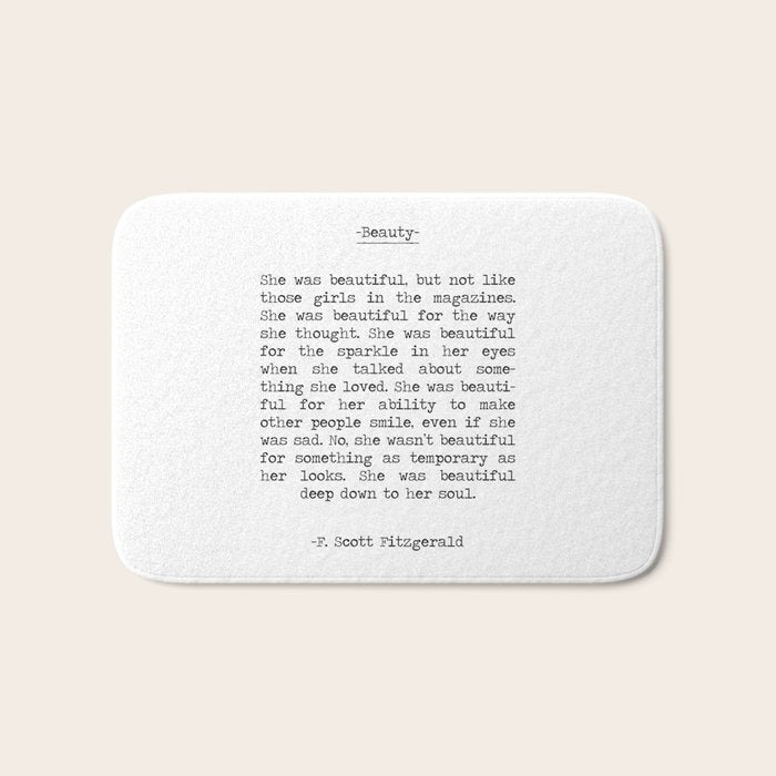 She was beautiful F. Scott Fizgerald typographical quote art print Bath Mat Gallery Image 1