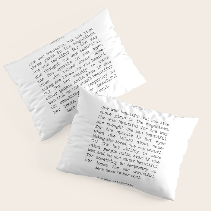 She was beautiful F. Scott Fizgerald typographical quote art print Pillow Sham Gallery Image 1
