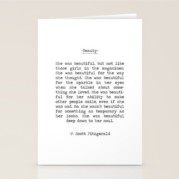 She was beautiful F. Scott Fizgerald typographical quote art print Stationery Card Gallery Image 2