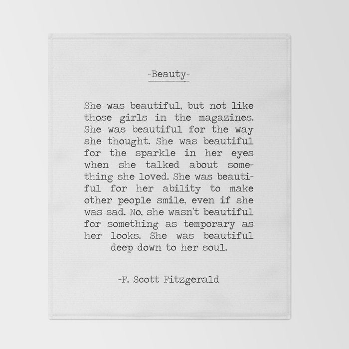 She was beautiful F. Scott Fizgerald typographical quote art print Throw Blanket Gallery Image 2