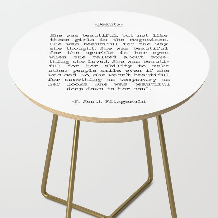 She was beautiful F. Scott Fizgerald typographical quote art print Side Table Gallery Image 2
