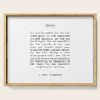 She was beautiful F. Scott Fizgerald typographical quote art print Serving Tray Gallery Image 1