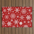 Christmas Snowflakes Pattern, Festive Red and White Outdoor Rug Gallery Image 1