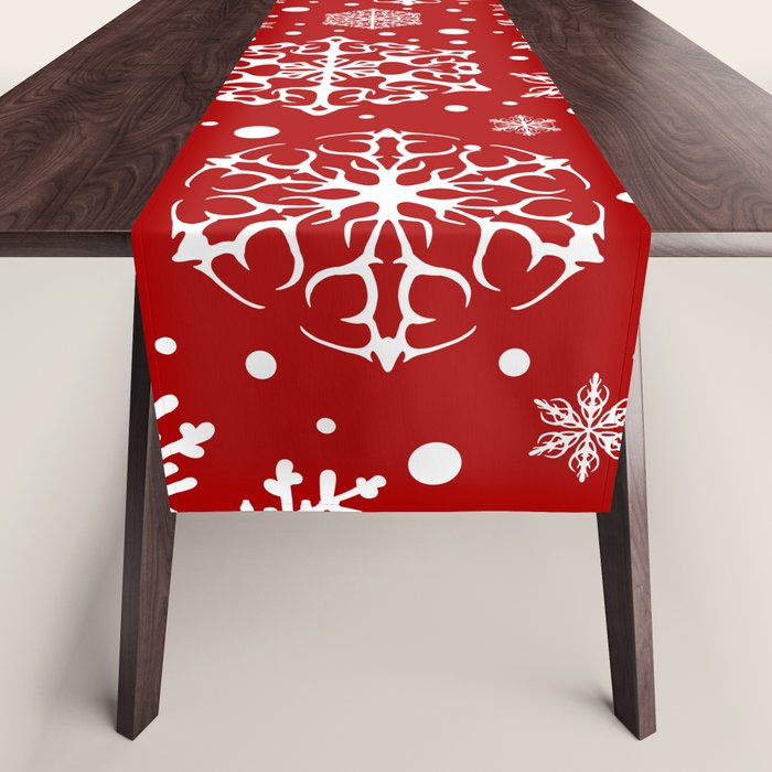 Christmas Snowflakes Pattern, Festive Red and White Table Runner Gallery Image 1