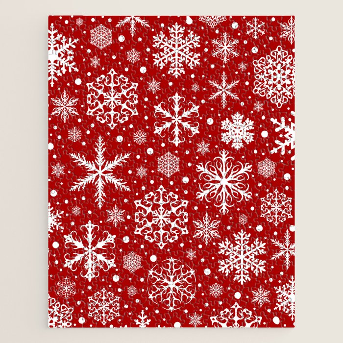 Christmas Snowflakes Pattern, Festive Red and White Jigsaw Puzzle Gallery Image 1
