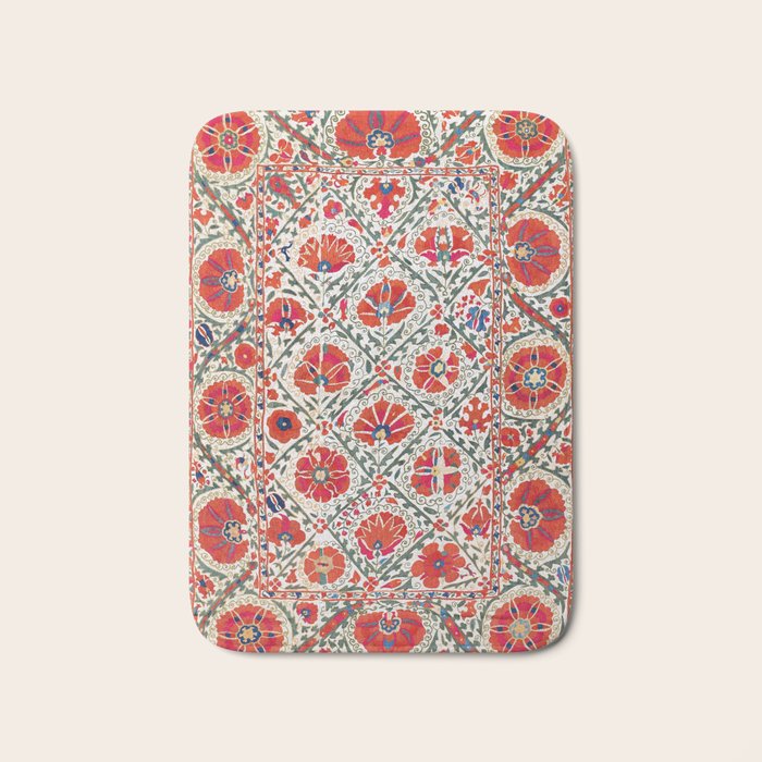 Large Medallion Suzani Bokhara Uzbekistan Floral Embroidery Print Bath Mat Gallery Image 1