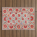 Large Medallion Suzani Bokhara Uzbekistan Floral Embroidery Print Outdoor Rug Gallery Image 1