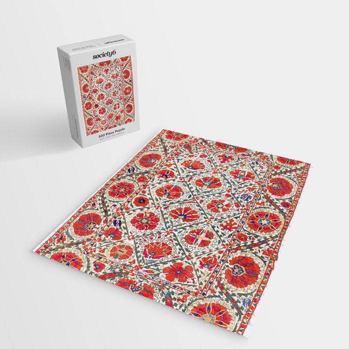 Large Medallion Suzani Bokhara Uzbekistan Floral Embroidery Print Jigsaw Puzzle Gallery Image 2