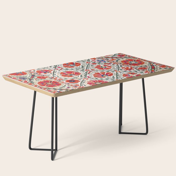 Large Medallion Suzani Bokhara Uzbekistan Floral Embroidery Print Coffee Table Gallery Image 1