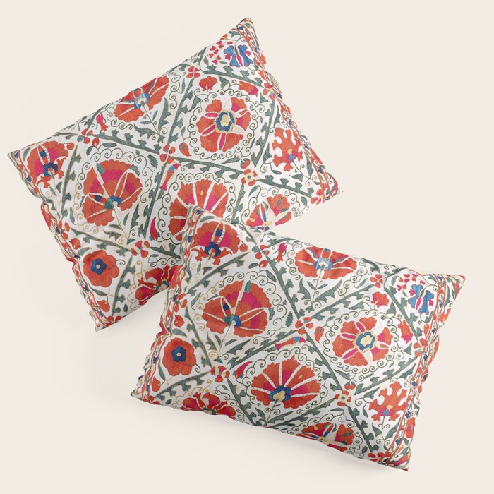 Large Medallion Suzani Bokhara Uzbekistan Floral Embroidery Print Pillow Sham Gallery Image 1
