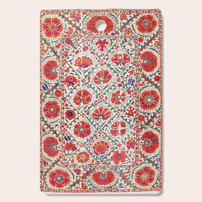 Large Medallion Suzani Bokhara Uzbekistan Floral Embroidery Print Cutting Board Gallery Image 1