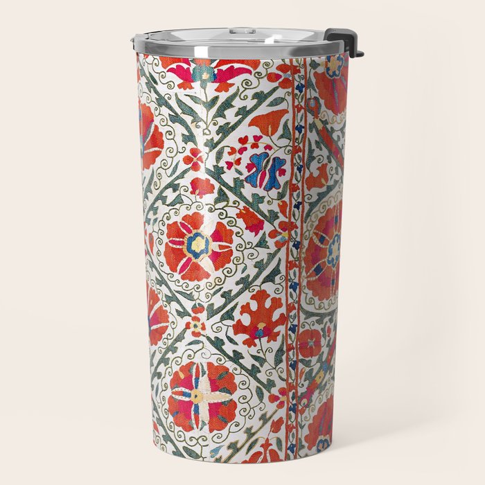 Large Medallion Suzani Bokhara Uzbekistan Floral Embroidery Print Travel Mug Gallery Image 2