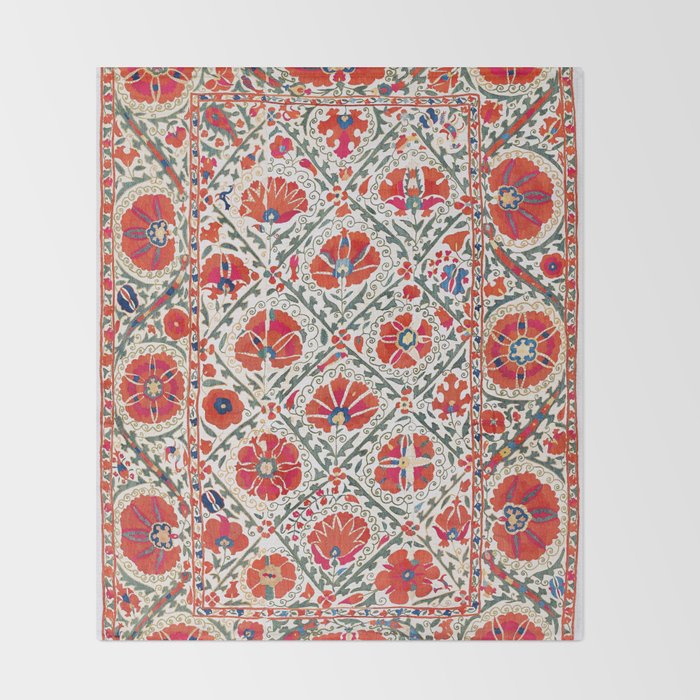 Large Medallion Suzani Bokhara Uzbekistan Floral Embroidery Print Throw Blanket Gallery Image 2