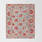 Large Medallion Suzani Bokhara Uzbekistan Floral Embroidery Print Throw Blanket Gallery Image 2