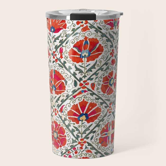 Large Medallion Suzani Bokhara Uzbekistan Floral Embroidery Print Travel Mug Gallery Image 1
