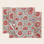 Large Medallion Suzani Bokhara Uzbekistan Floral Embroidery Print Placemat Gallery Image 1