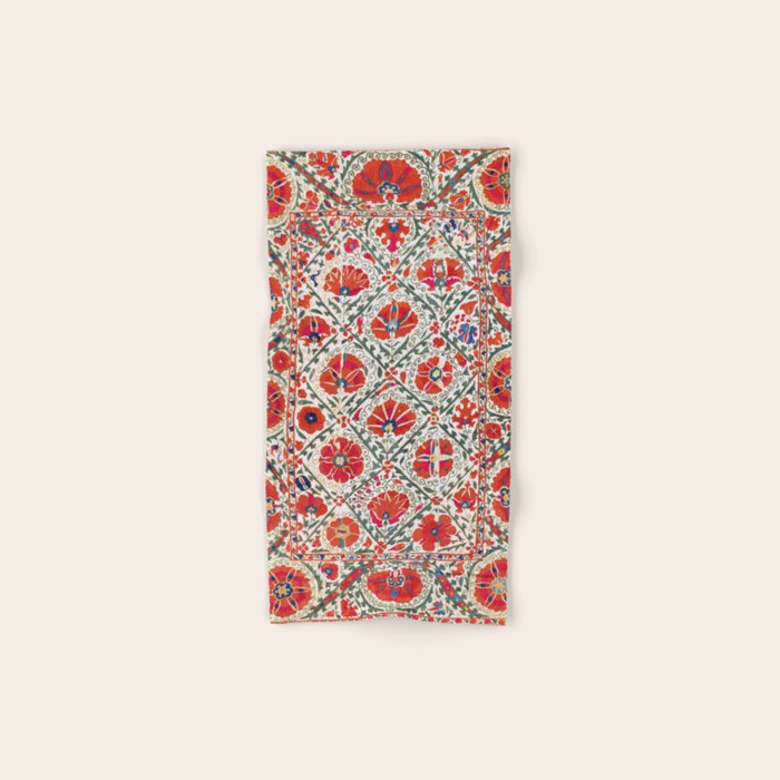 Large Medallion Suzani Bokhara Uzbekistan Floral Embroidery Print Bath Towel Gallery Image 1