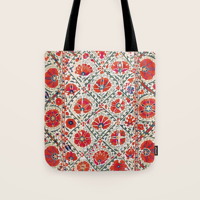 Large Medallion Suzani Bokhara Uzbekistan Floral Embroidery Print Tote Bag Gallery Image 1