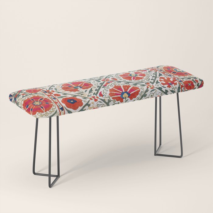 Large Medallion Suzani Bokhara Uzbekistan Floral Embroidery Print Bench Gallery Image 1