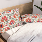 Large Medallion Suzani Bokhara Uzbekistan Floral Embroidery Print Pillow Sham Gallery Image 2