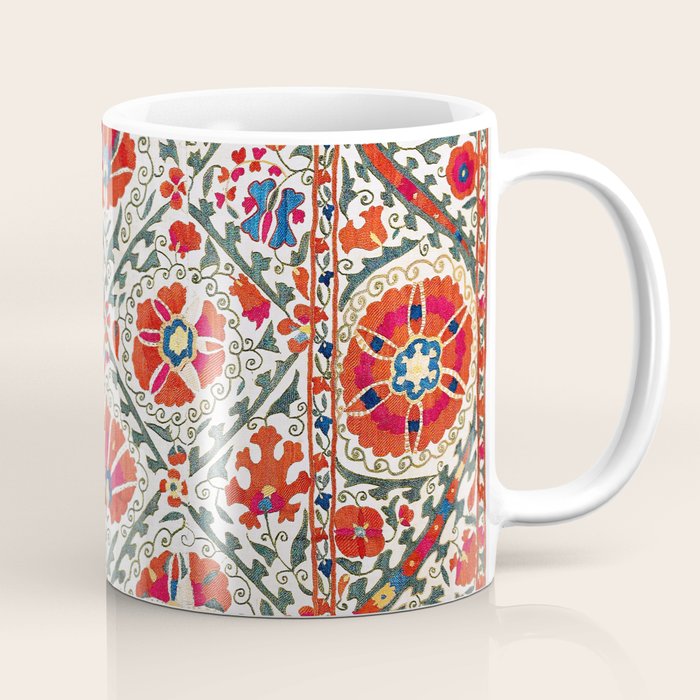 Large Medallion Suzani Bokhara Uzbekistan Floral Embroidery Print Coffee Mug Gallery Image 1