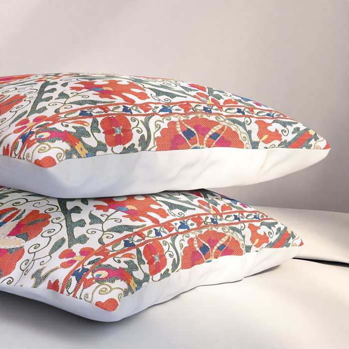 Large Medallion Suzani Bokhara Uzbekistan Floral Embroidery Print Pillow Sham Gallery Image 3