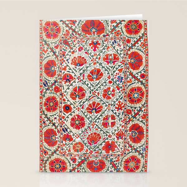 Large Medallion Suzani Bokhara Uzbekistan Floral Embroidery Print Stationery Card Gallery Image 1