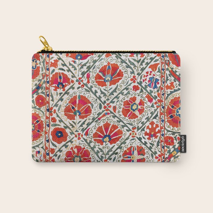 Large Medallion Suzani Bokhara Uzbekistan Floral Embroidery Print Carry All Pouch Gallery Image 1