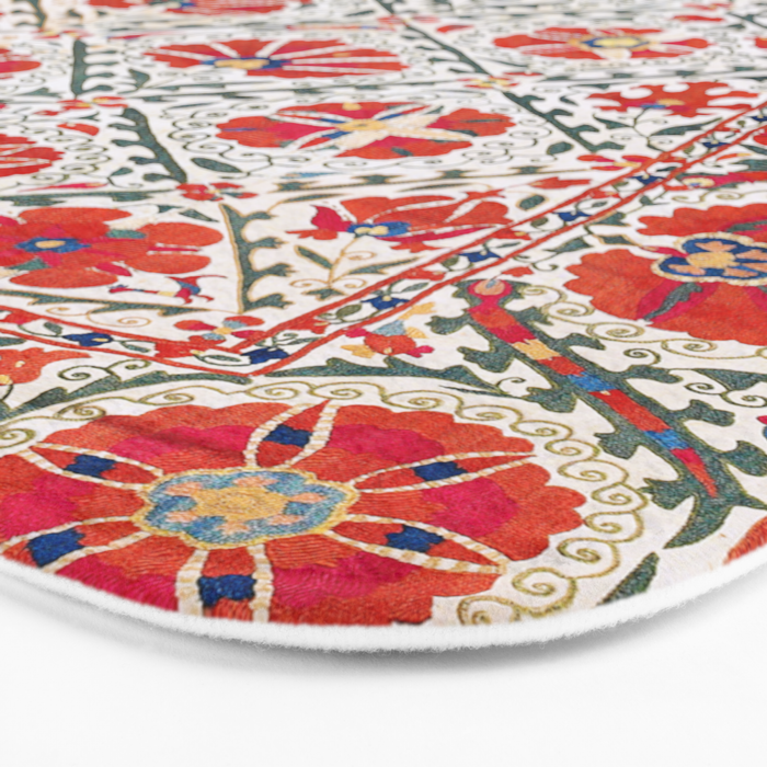 Large Medallion Suzani Bokhara Uzbekistan Floral Embroidery Print Bath Mat Gallery Image 3