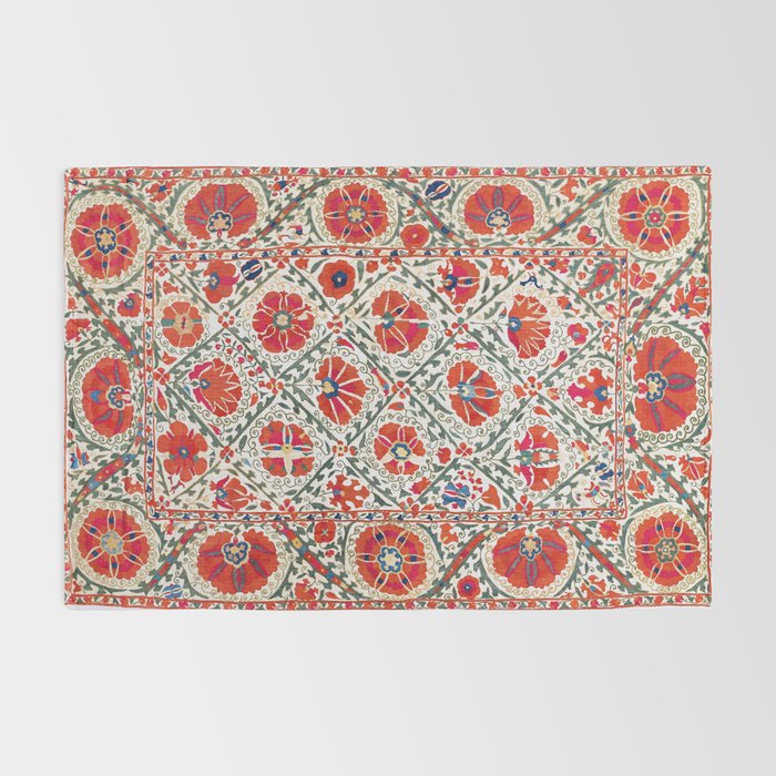 Large Medallion Suzani Bokhara Uzbekistan Floral Embroidery Print Rug Gallery Image 2