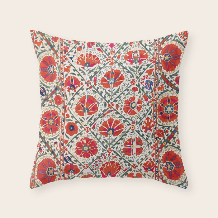 Large Medallion Suzani Bokhara Uzbekistan Floral Embroidery Print Throw Pillow Gallery Image 6