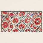 Large Medallion Suzani Bokhara Uzbekistan Floral Embroidery Print Desk Mat Gallery Image 3