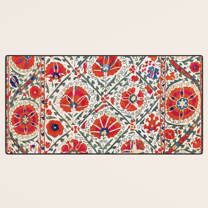 Large Medallion Suzani Bokhara Uzbekistan Floral Embroidery Print Desk Mat Gallery Image 3