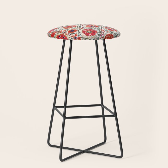 Large Medallion Suzani Bokhara Uzbekistan Floral Embroidery Print Stool Gallery Image 1