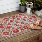 Large Medallion Suzani Bokhara Uzbekistan Floral Embroidery Print Outdoor Rug Gallery Image 2