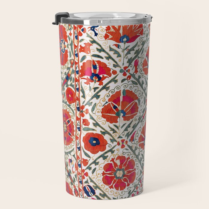 Large Medallion Suzani Bokhara Uzbekistan Floral Embroidery Print Travel Mug Gallery Image 3