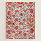 Large Medallion Suzani Bokhara Uzbekistan Floral Embroidery Print Jigsaw Puzzle Gallery Image 1
