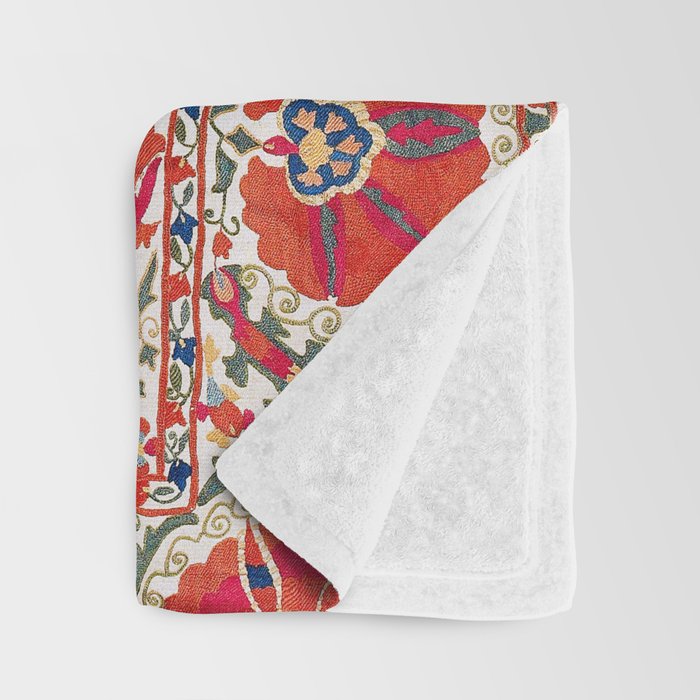 Large Medallion Suzani Bokhara Uzbekistan Floral Embroidery Print Throw Blanket Gallery Image 3