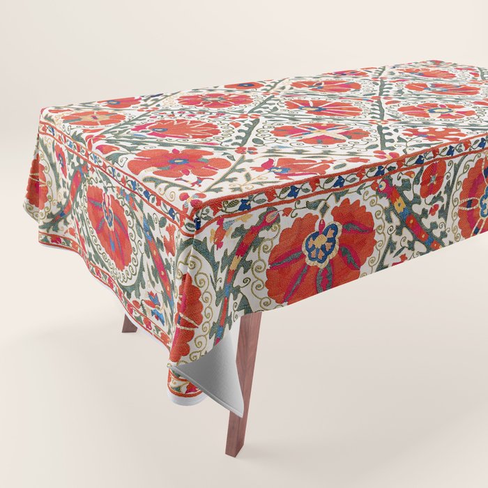 Large Medallion Suzani Bokhara Uzbekistan Floral Embroidery Print Tablecloth Gallery Image 1